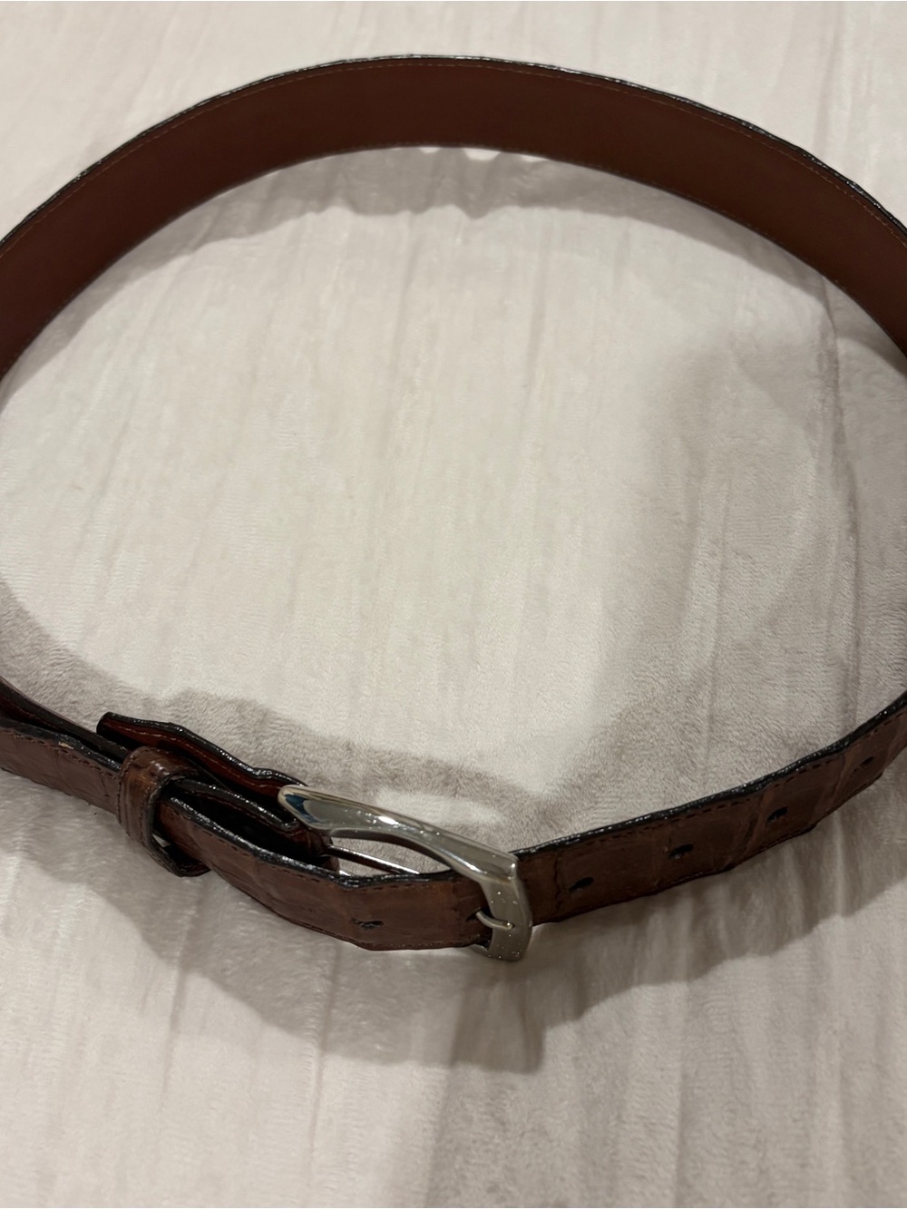 South American Caiman Men's Brown Leather Belt with Croc Texture - Classic Style - Picture 4 of 4
